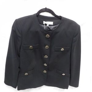 NEW Kasper Lined Button-Down Peacoat Jacket (Size 14 W) Black with Gold Buttons